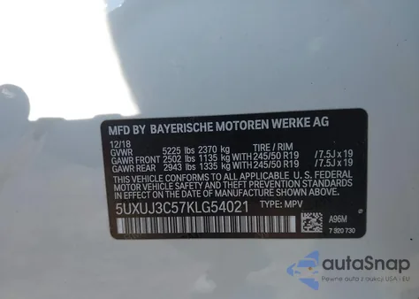 2019 BMW X4 xDrive30I z USA, uszkodzony, nr VIN 5UXUJ3C57KLG54021